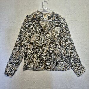 Talbots Silk Blouse 16P Animal Print Mob Wife Old Money Preppy Button Down Y2K